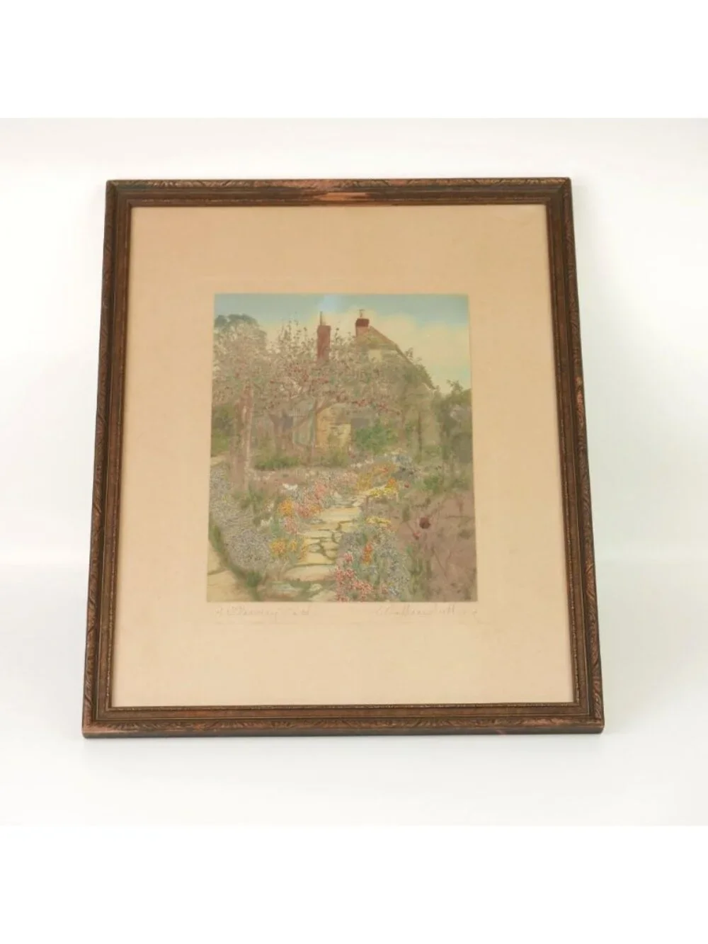 Wallace Nutting A Flowery Path Hand Colored Photograph Print Framed Antique